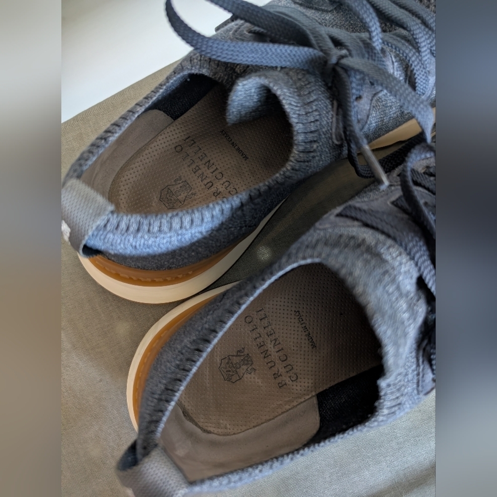 Brunello Cucinelli Blue Melange Knit Runners 45 - Picture 5 of 10